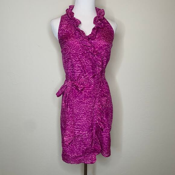 LOFT Pink Leopard Cheetah Wrap Dress Size 0 P - Picture 1 of 9